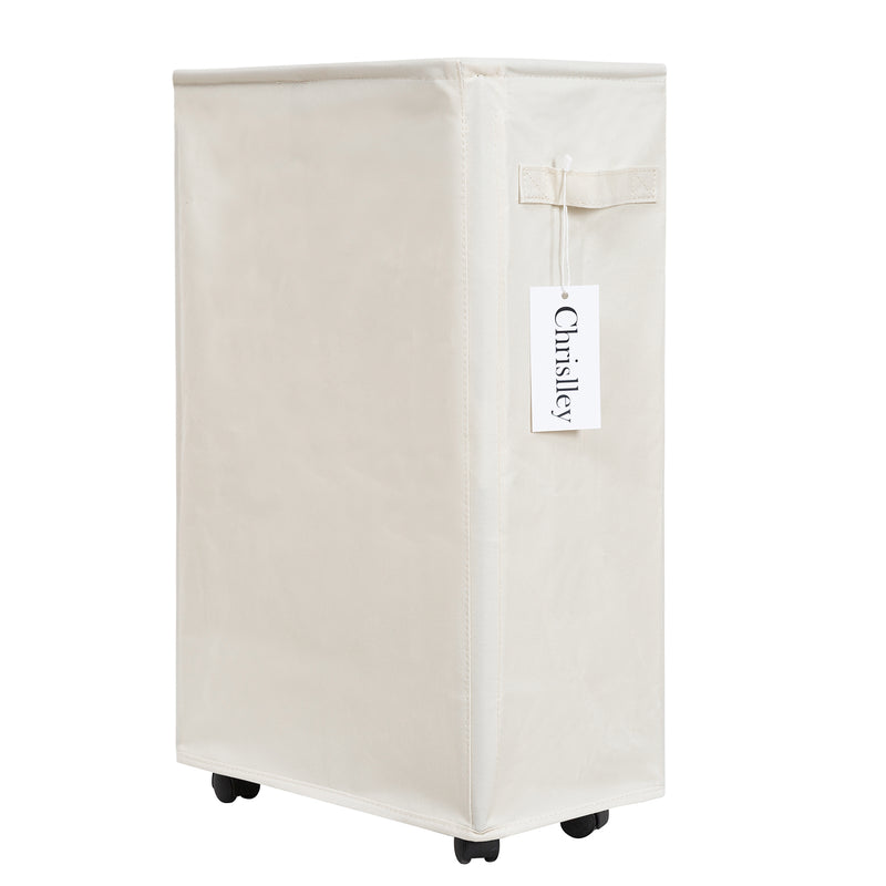 Chrislley 45L Slim Laundry Hamper with Wheels Narrow Rolling Laundry Basket (22 inches, Beige 1)