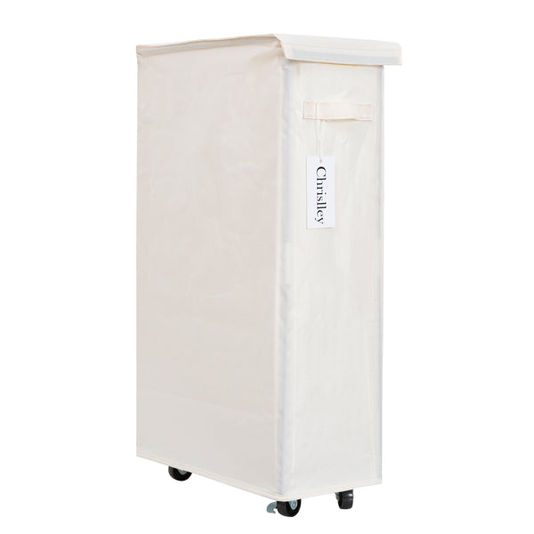 Chrislley 65L Slim Laundry Hamper with Lid Narrow Rolling Laundry Basket with Wheels (27.56 inches , Beige)