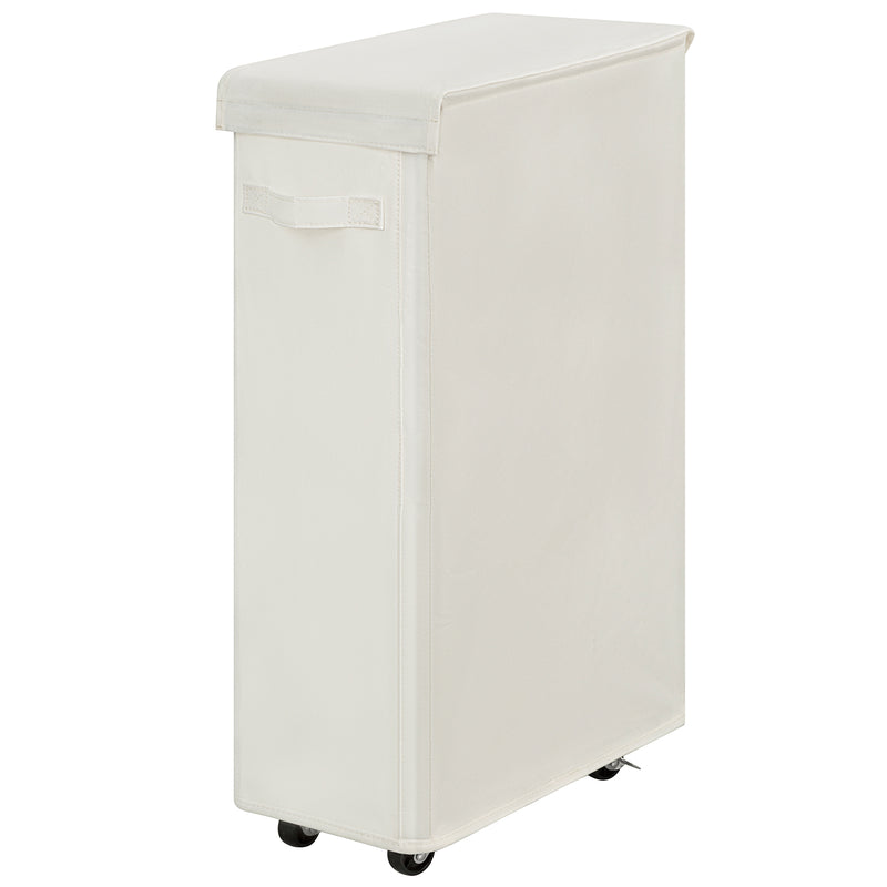 Chrislley 65L Slim Laundry Hamper with Lid Narrow Rolling Laundry Basket with Wheels (27.56 inches , Beige)