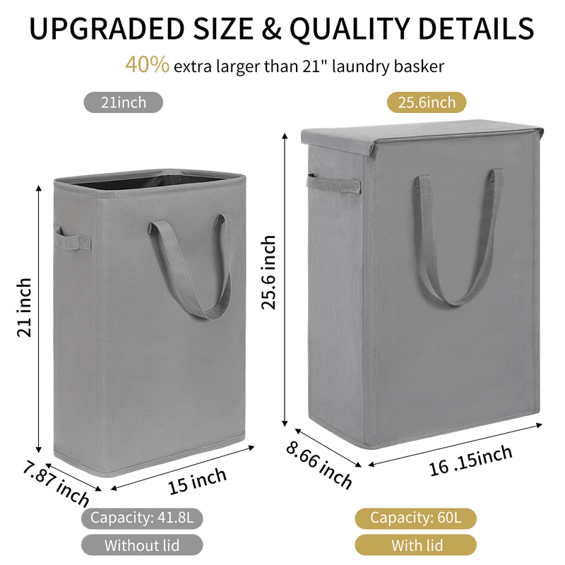 Chrislley 60L Slim Laundry Hamper with Lid Narrow Laundry Basket with Handle  (25.6 inches , grey)