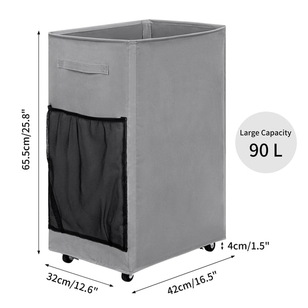 Chrislley 90L Rolling Laundry Basket Large Laundry Hamper with Wheels Collapsible (Grey)