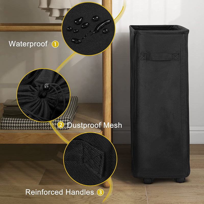 Chrislley 45L Slim Laundry Hamper with Wheels Narrow Rolling Laundry Basket (22 inches,Black 1)