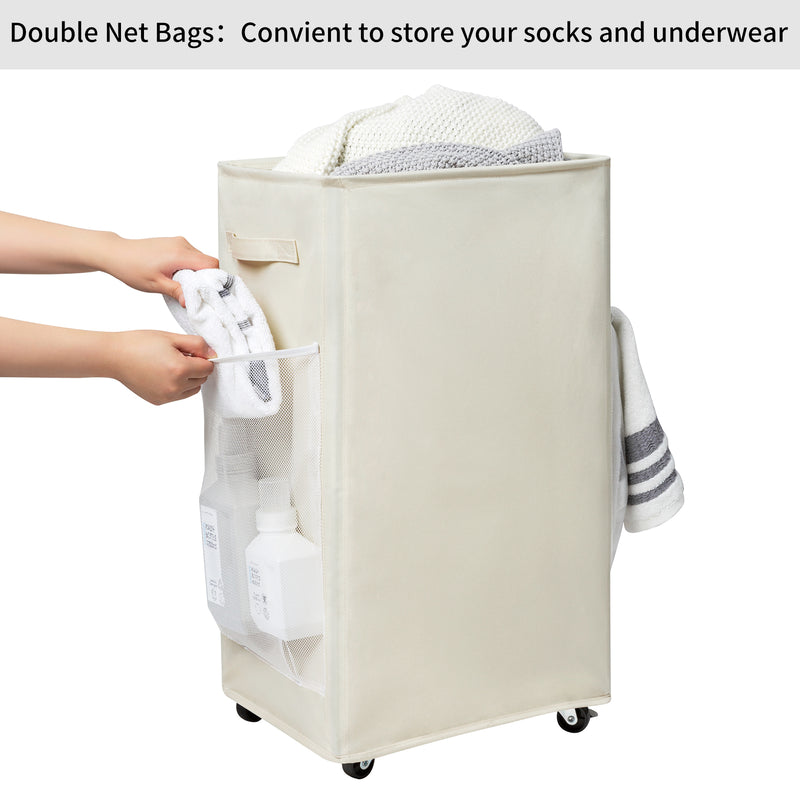 Chrislley 90L Rolling Laundry Basket Large Laundry Hamper with Wheels Collapsible  (Beige)