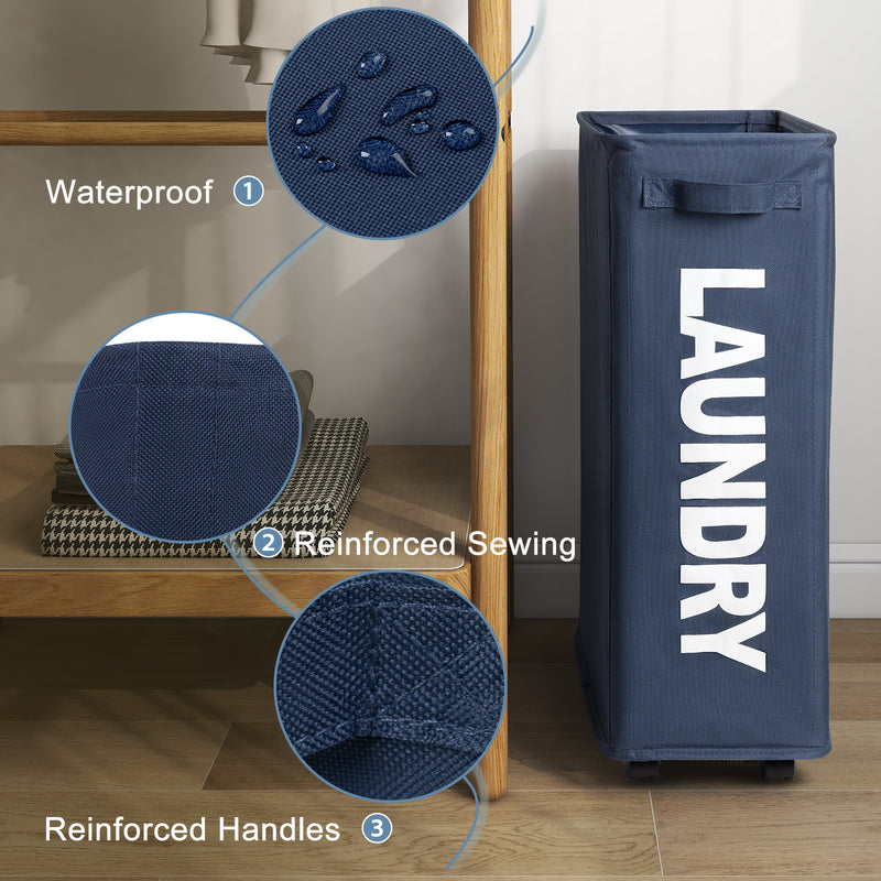 Chrislley 45L Slim Laundry Hamper with Wheels Narrow Rolling Laundry Basket (22 inches, Navy Blue)