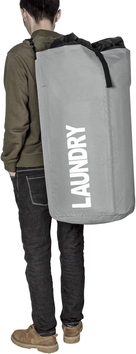 Chrislley 106L Extra Large Laundry Hamper with Drawstring Dorm Room Backpack（Grey）