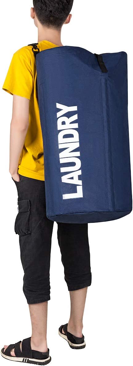 Chrislley 106L Extra Large Laundry Hamper with Drawstring Dorm Room Backpack（Dark Blue）