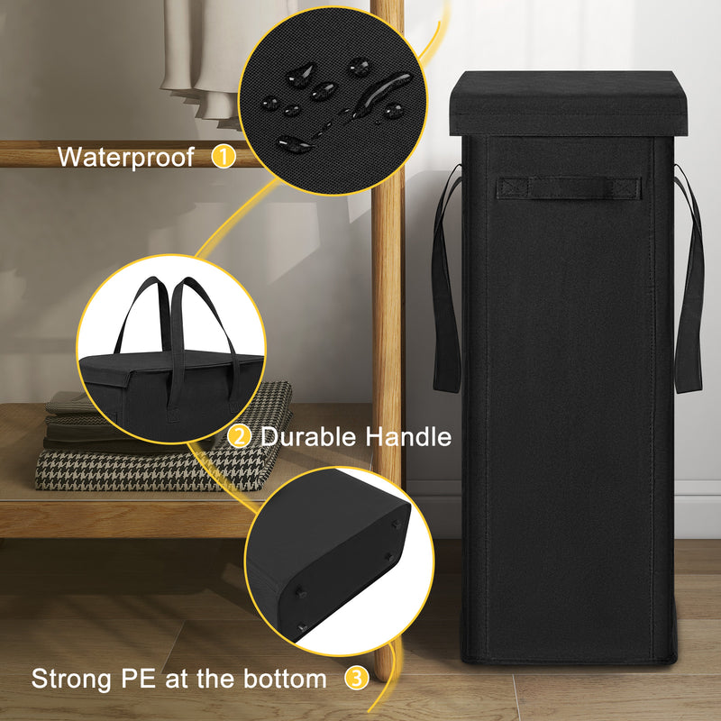 Chrislley 60L Slim Laundry Hamper with Lid Narrow Laundry Basket with Handle (25.6 inches , black)