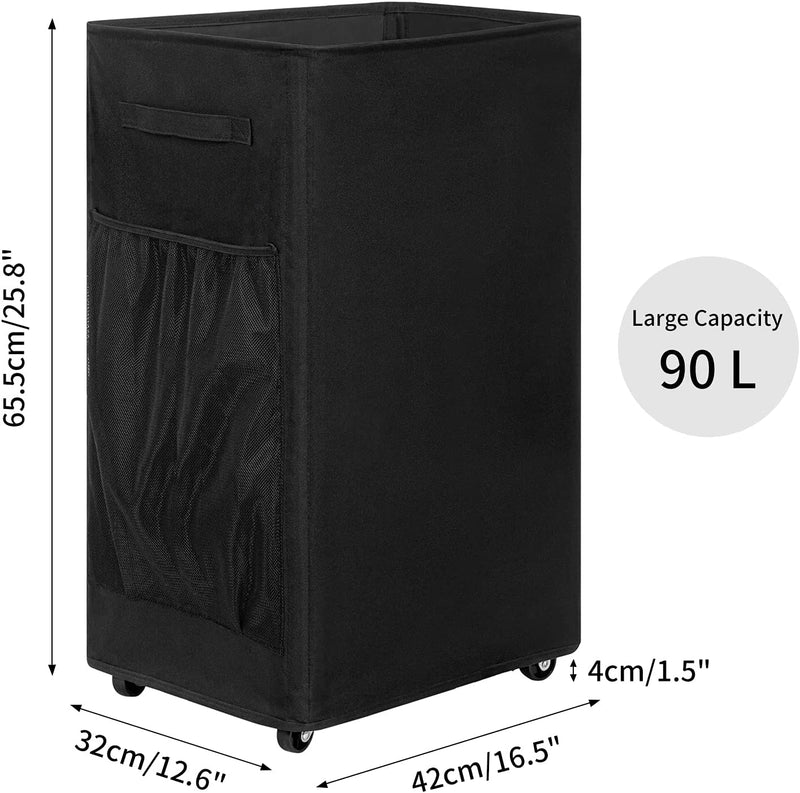 Chrislley 90L Rolling Laundry Basket Large Laundry Hamper with Wheels Collapsible (Black)