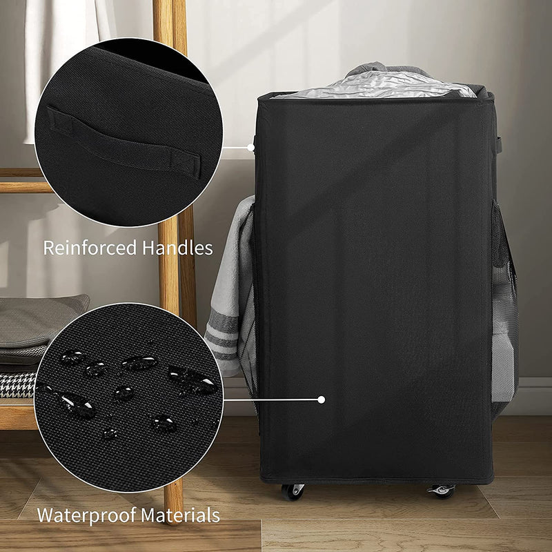 Chrislley 90L Rolling Laundry Basket Large Laundry Hamper with Wheels Collapsible (Black)